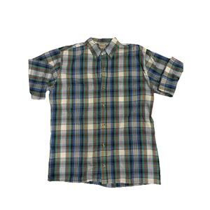 Mens Vintage Medium Tall , Short Sleeve Green Plaid Saddlebrook Western Shirt